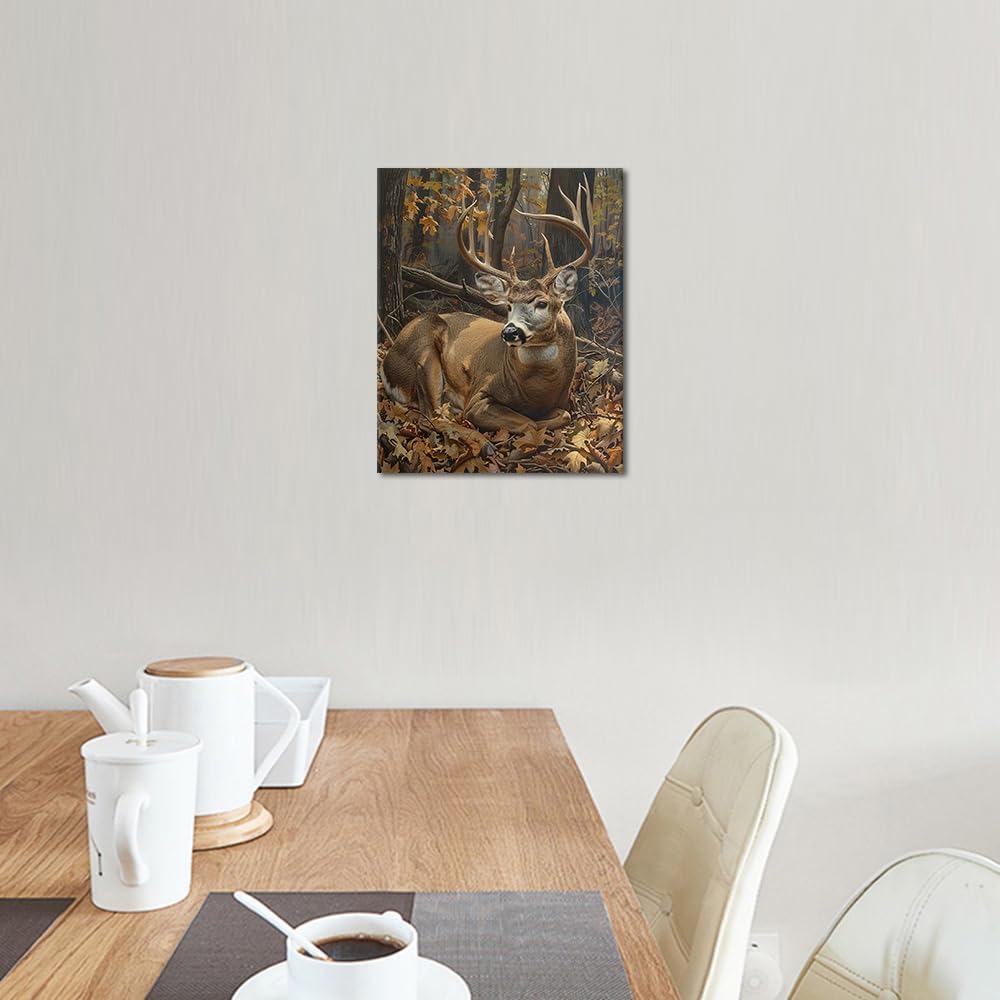 TUMOVO Deer Paint by Numbers Elk in The Forest Adult Paint-by-Number Kit - 16 x 20 Inch Framed Canvas Art for Wall Decor