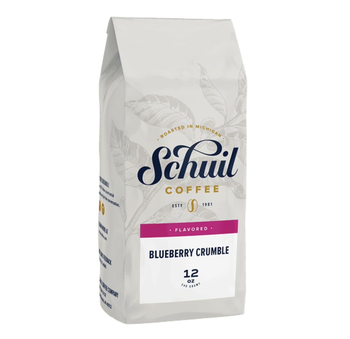 Blueberry Crumble, Schuil Whole Bean Coffee, Premium Roasted Gourmet Coffee beans, Smooth and Full Bodied Artisan Coffee 12 oz Bag (Blueberry Crumble)