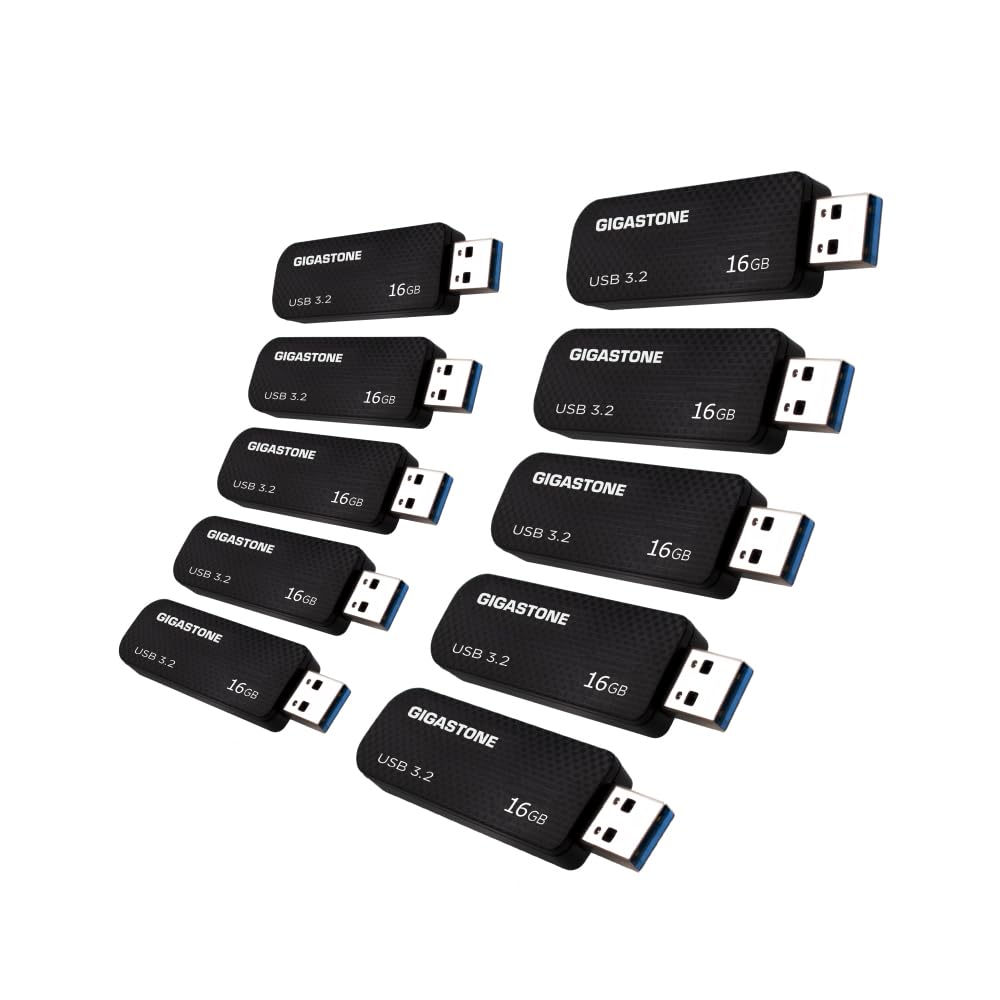 GIGASTONE Chiavetta da 16 GB (10 pezzi) Z30 USB 3.2 Gen 1, 50 MB/s ultra veloce, anello portachiavi, stile fibra di carbonio, design push-pull, archiviazione dati, backup per PC/Mac/TV/auto