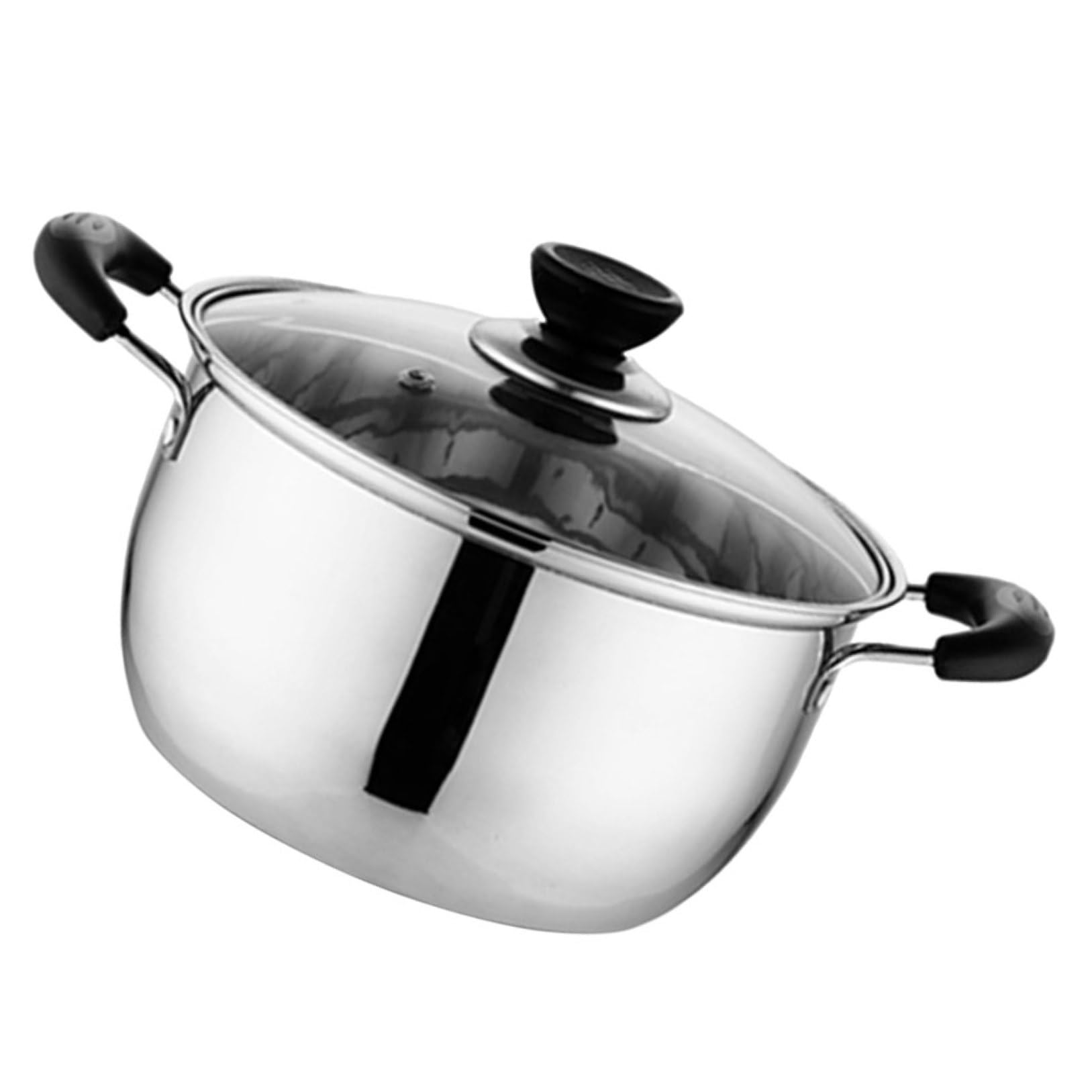ULTECHNOVO Pentola in Acciaio Inox Curva, Casseruola per Latte e Zuppa | Coperchio in Vetro, Finitura Argento, per Pasta e Avena, Facile da Pulire