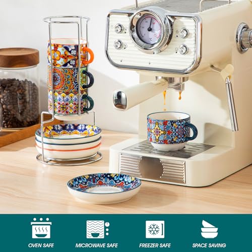 vancasso Espressotassen Set 4er, 150 ml SIMI Kaffeetassen mit Untertassen & Ständer, Stapelbare Dickwandig Espresso Tassen Set aus Keramik… – Ansicht 4