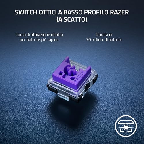 Deathstalker V2 Pro (Interruttore Viola) - Tastiera da Gioco Ottica Wireless a Basso Profilo (Interruttori Clicky, Wireless HyperSpeed, Bluetooth 5.0, Tasti al Laser) Layout QWERTY USA | Bianco - Tastiera gaming - Immagine 2