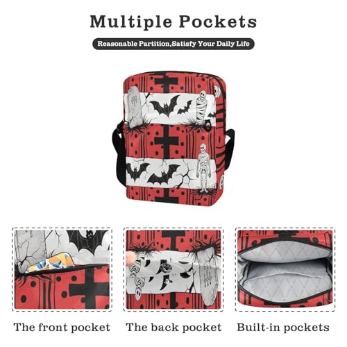 mens messenger bag Small Crossbody Bag Women Shoulder Handbags Adjustable Strap for Travel Travel- Halloween Red Crossing Stripe2