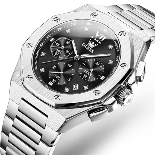 OLEVS Mens Watches Octagonal Luxury Stainless Steel Dress Watches for Men Quartz Analog Large Face Luminous Relojes para Hombres2