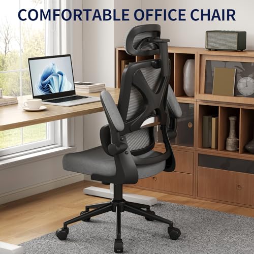 Apusen Ergonomic Office Chair - Desk Chair with Adjustable Headrest Lumbar Support Computer Chair - Mesh Comfy Chair with Flip-up Armrests - Gaming Chairs for Adults Home Office 330 LBS (Black+Gray) - image 3