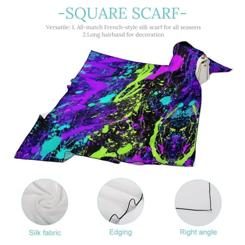 Glow in Dark Splatter Neon Silk Scarf Square Scarves 27" X 27" Neck Scarf Headscarf Shawl Wrap Bandana4