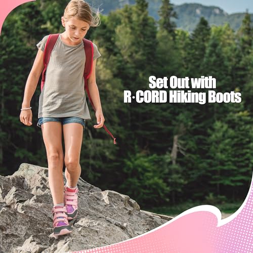 R CORD Kids Hiking Boots Waterproof Girls Boys Hiking Boots Non-Slip for Outdoor Athletic Hook and Loop Closure Kids Hiking Shoes 6