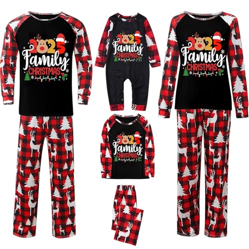 MJGkhiy Pijama de Navidad Familia 2025 Pijamas a juego Pareja Casados Navidad Manga Larga Pantalones Largos Año Nuevo Dos Piezas Christmas Pyjamas Navidad Pijamas para Toda La Familia, Color blanco