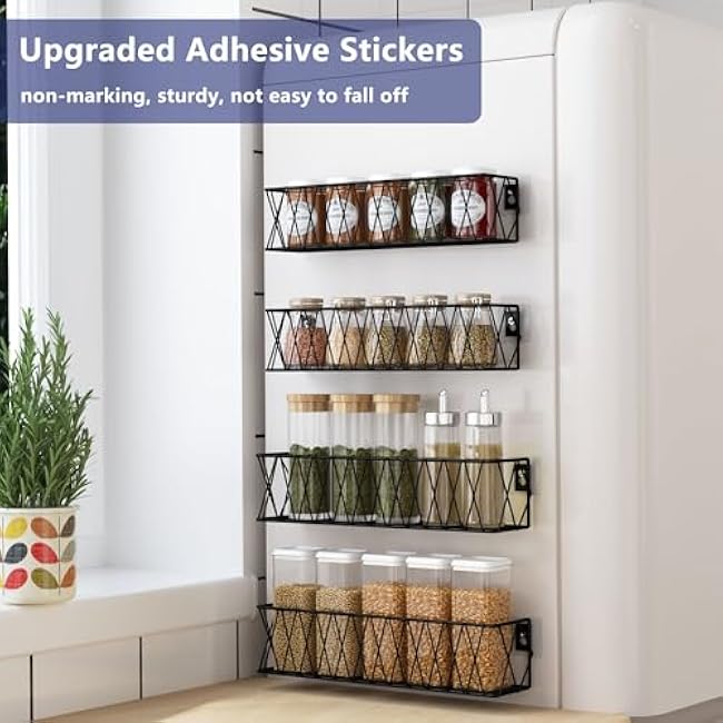 TOMIR Wall Mount Hanging Spice Rack, Metal Black 4 Pack