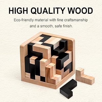 5PCS Wooden Puzzles for Adults & Kids Cube & Shape Brain Teasers, Logic & Educational Games, Family Fun