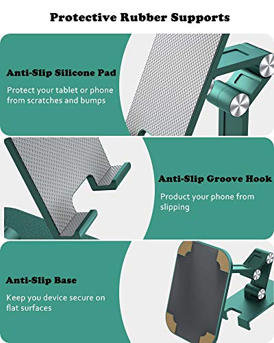 OTISA Foldable Cell Phone Stand for Desk, Height Adjustable Cell Phone Holder with Anti-Slip Base, Case Friendly Compatible with Most Mobile Phone/iPad/Kindle/Tablet(Green)