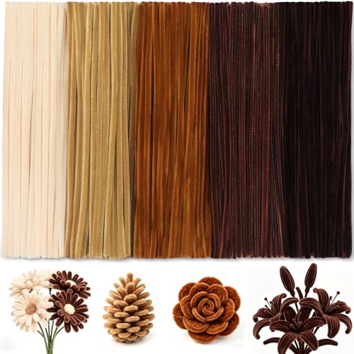 500 PCS Brown Pipe Cleaners Pipe Cleaners for Crafts Flowers Thickened and Denser Chenille Stems 12 inch Long for Adults Craft Supplies(Brown Gradient)