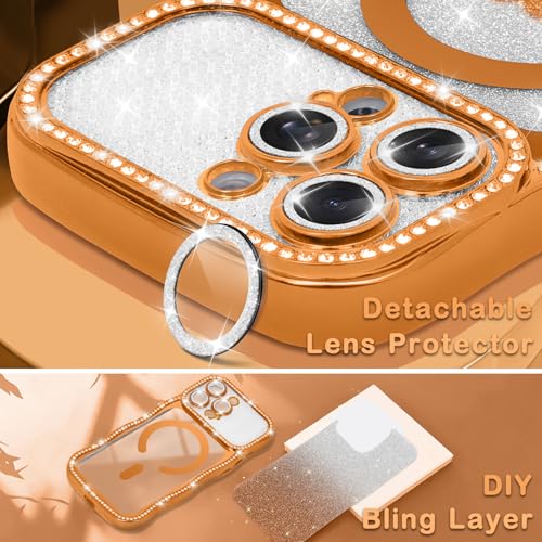 Amzfield Magnetic Phone Case for iPhone 15 Pro, Bling Shiny Sparkle, Orange - image 4