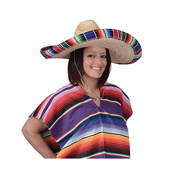 Giftexpress mexican sombrero hat adults with serape trim, 21" wide authentic for cinco de mayo, straw sombrero with band - image 6