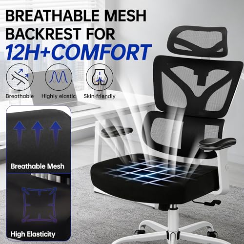 Image of Ergonomic Office Chair, High Back Mesh Computer Chair with Comfortable Adaptive Lumbar Support, Built-in Coat Hanger, SGS Class 4 Gas Lift, Heavy Duty 300lbs for Long Hours Home Office