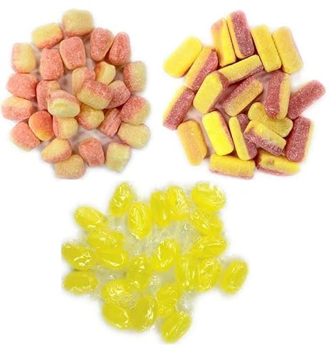 Bonds Of London British Hard Candy 3 Flavor Variety Bundle - Sherbet Lemons, Pear Drops, Rhubarb & Custard, 120G / 4.23 Oz. Each, With Omegapak Starlight Mints #TOP4