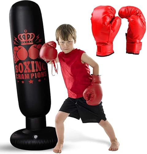 Inflatable Punching Bag, 160cm Standing Ninja Punching Bag for Kids with Boxing Gloves Instant Rebound for Karate Taekwondo Practice