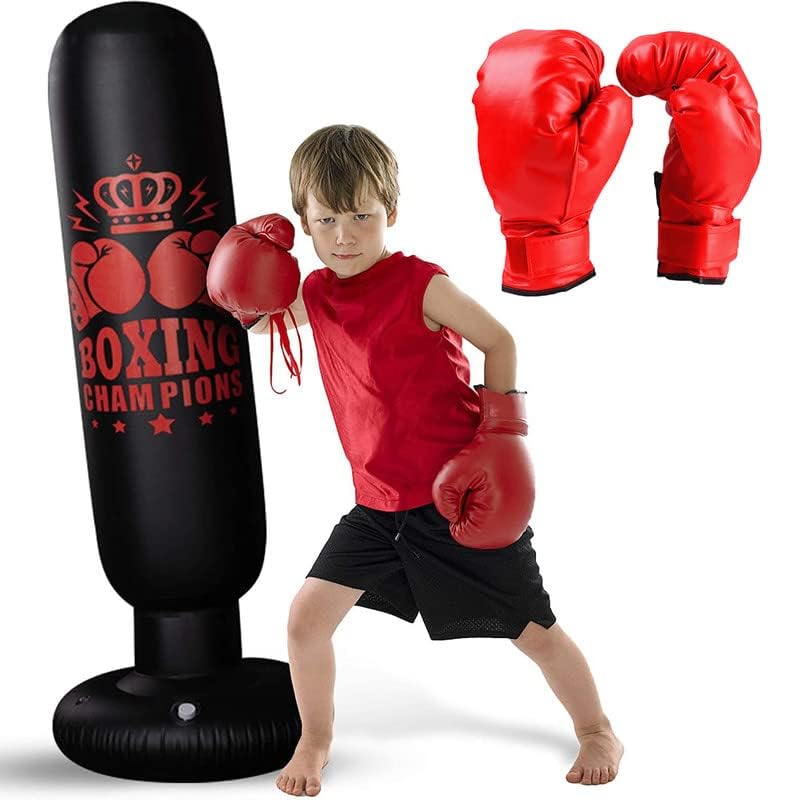 Inflatable Punching Bag, 160CM Standing Ninja Boxing Bag for Kids With Boxing Gloves, Immediate Bounce-Back