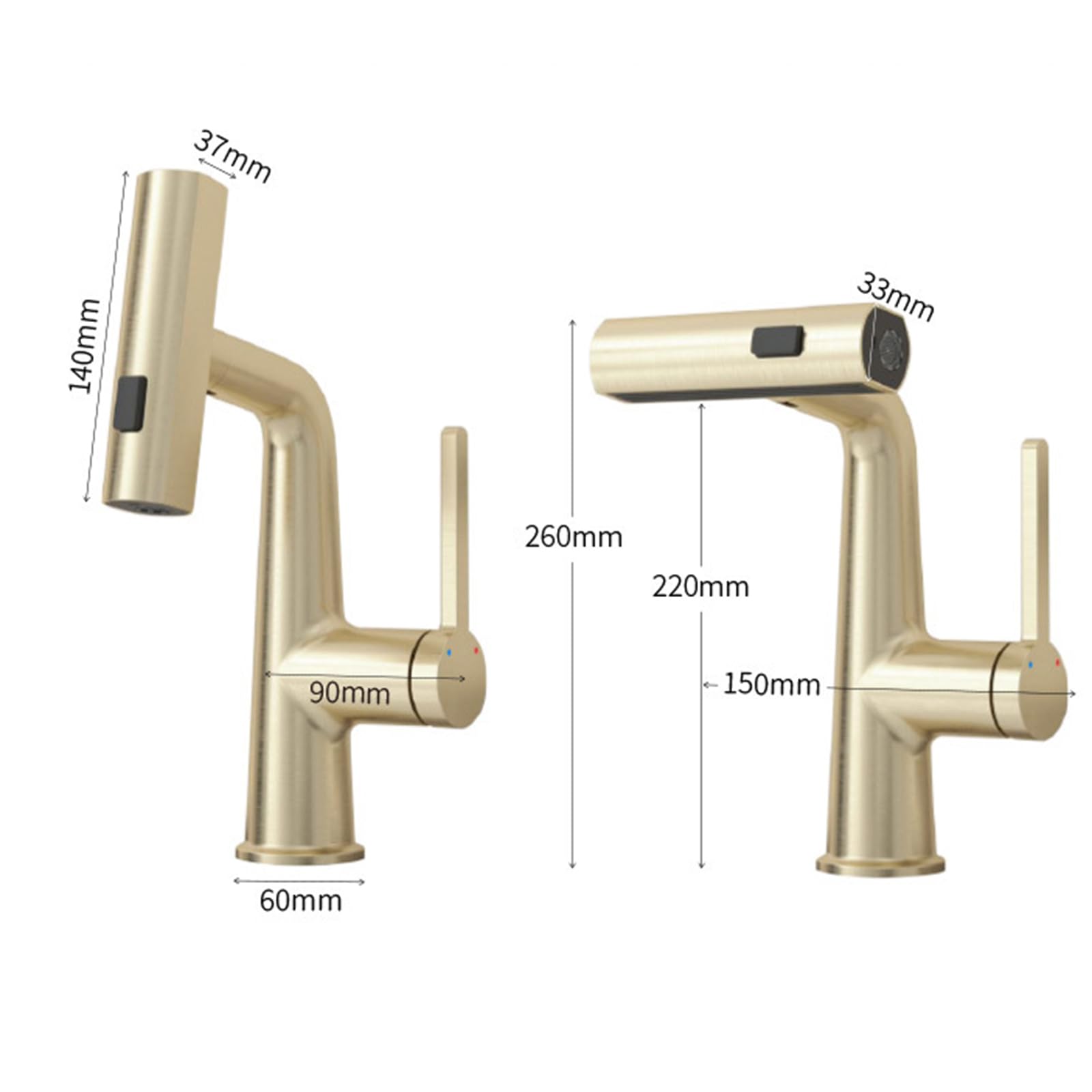 Generico Rubinetto da Bagno Rubinetto Estraibile per Lavabo Miscelatore per Bagno Cascata Miscelatore Monocomando per Lavabo 2 modalità Bianco Latte