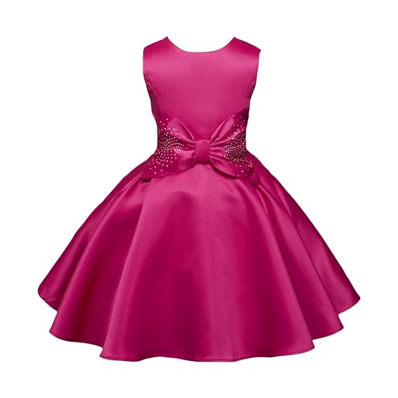 Hopscotch Girls Cotton Wine Sleeveless Solid Applique Bow Party Dress in Purple Color