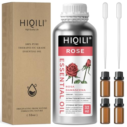 Image of HIQILI 32 Fl Oz Rose Essential Oil, Huge Value Size Undiluted Rose Oil for Face, Skin, Diffuser, Hair