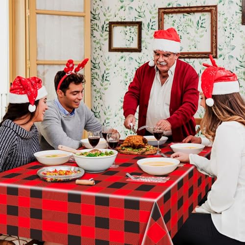 Image of Gistome 3-Piece 54 x 108 Inch Buffalo Plaid Plastic Tablecloth - Red and Black Checkered Design, Disposable Rectangle Table Cover for Dining, Birthday, Christmas, Fall and Winter Themed Decorations