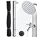 Arebos Solardusche | 37 Liter | 199 cm | inklusive Abdeckhaube | mit integriertem Thermometer | Silber-Schwarz | runder Duschkopf | mit Fußdusche | mit Gartenschlauch-Anschluss | inkl. Montagematerial