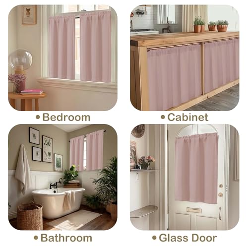 Image of Blush Pink Curtains for Small Window Treatment, Light Blocking Short Kitchen Window Curtains Over Sink, Rod Pocket Half Window Tiers for Bathroom Basement, Each 40Wx36L, 2 PCS