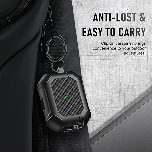 Image of Printme for AirPods Pro 2nd Generation Case 2022, Carbon Fiber Secure Lock Clip Full Body Shockproof Hard Shell Protective Case Cover with Keychain for Apple AirPod Pro 2 (Black)
