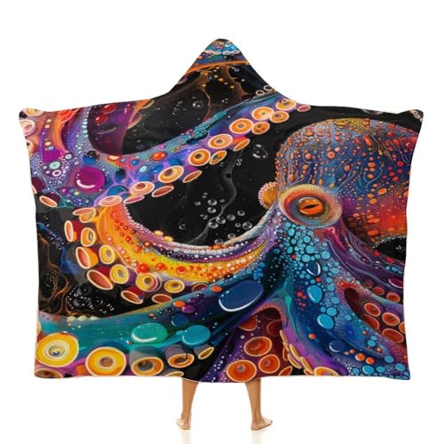 Snbidmk Octopus Gifts For Adults Wearable Hooded Blanket, Oversized Flannel Wearable Blanket With Hood, Super Soft Warm Cozy Octopus Blanket For Home Decor Couch Sofa Bed-80