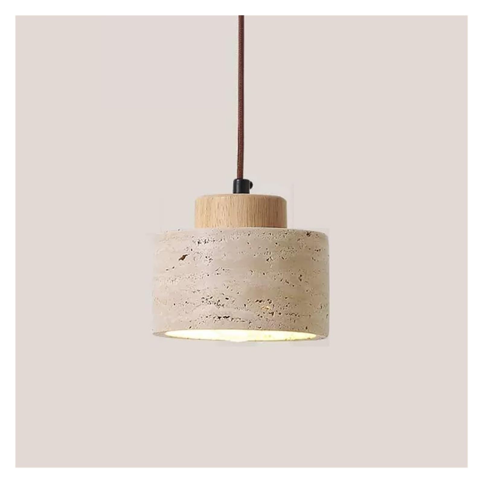 HELCEKOU Nordic Natural Stone Pendant Light Cylinder Small Mid Century Modern Hanging Ceiling Rustic Wood Industrial Chandelier for Dining Room Table Kitchen Island Farmhouse Bedroom(Log Short)