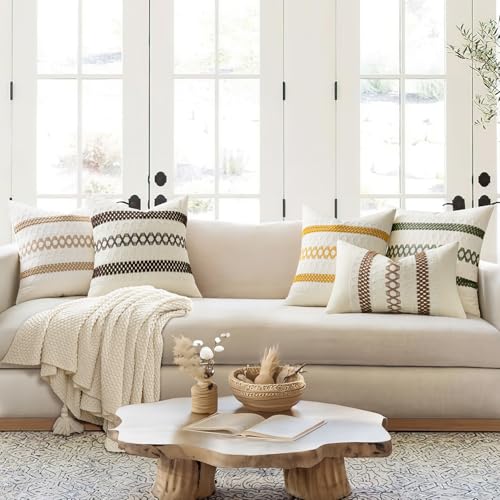 Image of MIULEE Set of 2 Dark Brown Boho Decorative Pillow Covers 18x18 Inch | Fall Farmhouse Couch Throw Pillows Modern Spring Cotton Cushion Covers Macrame Woven Home Decor for Bed Sofa Chair