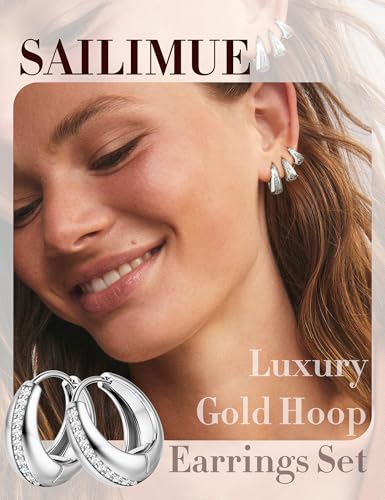 SAILIMUE 3 Pairs 14K Gold Plated Chunky Hoop Earrings for Women Trendy - image 2