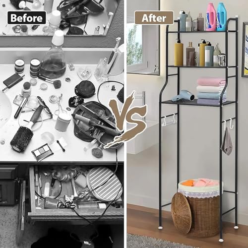 Image of TIED RIBBONS 3 Tier Over The Toilet Shelf Toilet Rack for Bathroom (Metal, 152.4cm x 45.7cm) - Storage Shelf Toilet Rack for Stand Storage Organizer Shelving Free Standing Restroom Space Saver