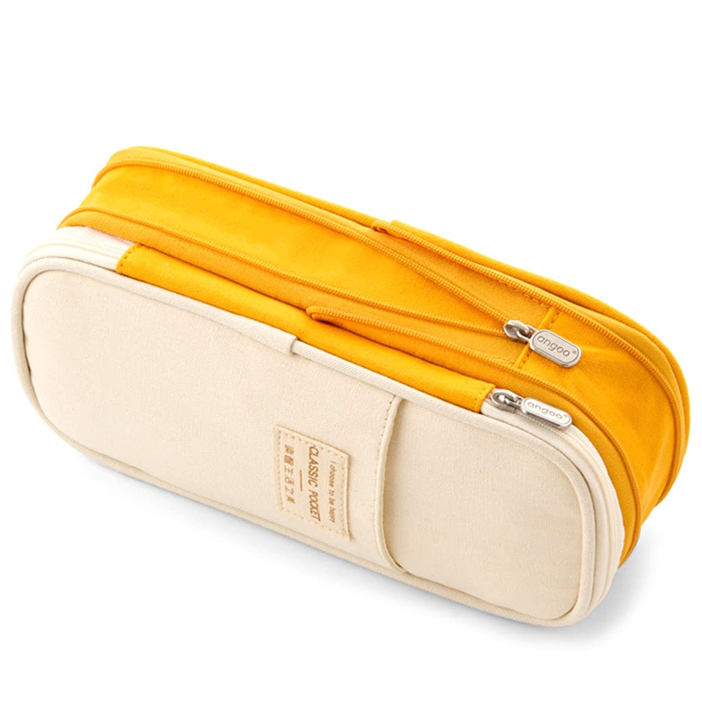 Yhplxyuus Canvas Pencil for Case 2 Tiers Large Capacity Stationery Storage Organizer Expandable Marker Pouch Desk Organize Pen Pencil Marker Storage Pouch for School Accessories with Zipper