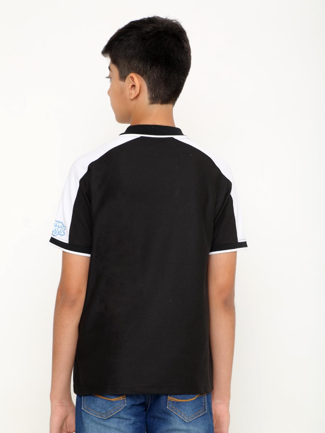 TotzTouch Boys Premium Polo Collar Tshirt with Stylish Raglon Printed Sleeve Black Color Age 6 Years to 7 Years - Image 4 thumbnail