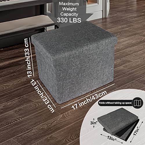Amassmile® Storage Ottoman Foot Rest Stool, 17 Inch Linen Footstool Bench, Short Ottoman Stool, Folding Storage Foot Rest Store Books, Records, Fitness Equipment, Support 330 Lbs, Dark Grey #TOP1