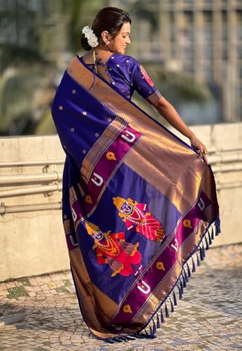 Image of SGF11 Women's Kanjivaram Paithani Silk Saree With Unstitched Blouse Piece
