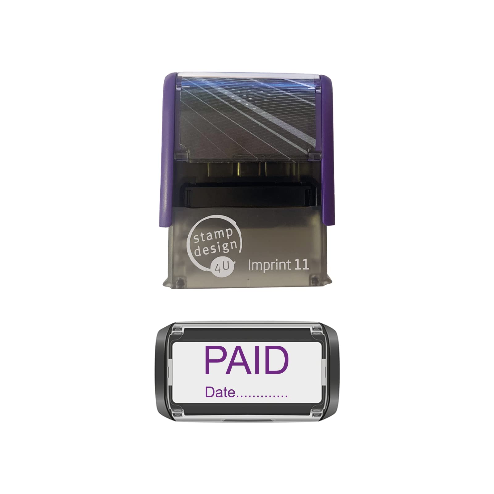Stamp Design 4U Violet Imprint 11 38 X 14Mm Paid With Date Self Inking Rubber Stamp - Ink To Stamp Your Paid With A Date Documents