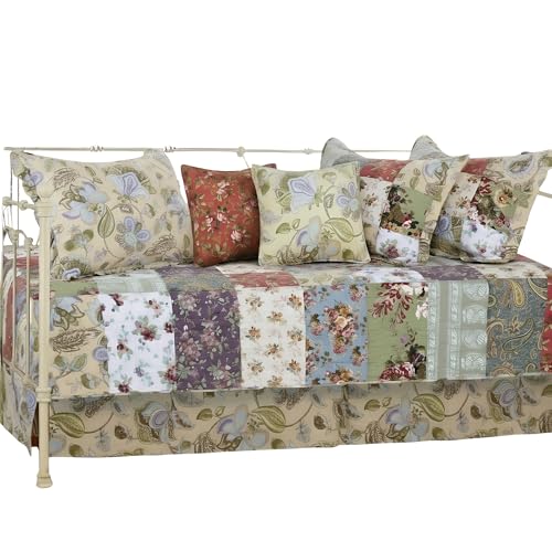 Image of Greenland Home Fashions 100% Cotton Authentic Patchwork Quilted Daybed Set, 7 Piece, Blooming Prairie