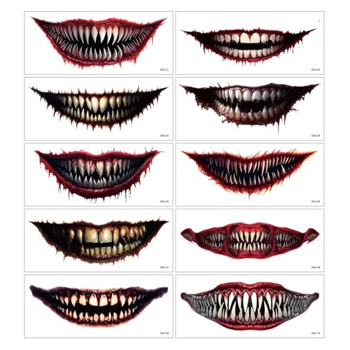 10 tatuajes temporales para Halloween, 2025, heridas de Halloween, esqueleto, rostro, tatuajes espeluznantes, pegatinas para cosplay, maquillaje, fiesta de adultos