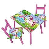 Belastbar bis: je 15 kg HTI-Line Kindertischgruppe Einhorn Kindermöbel Kinderstuhl Kindersitzgruppe Holzsitzgruppe Kindertisch mit 2 Stühle Sitzgruppe für Kinder Vorschüler Kleinkinder