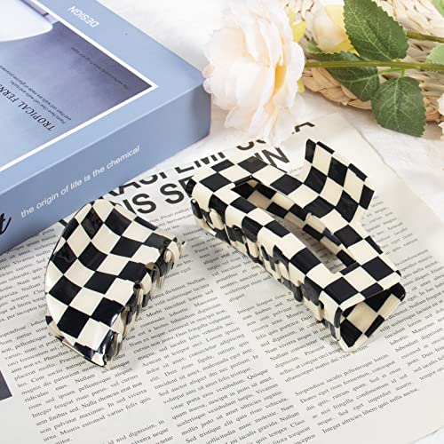 Checkered Hair Claw Clips, Vintage Classic Black White Lattice Print Barrettes, Strong Hold Clamp Hair Clips, Tortoise Y2K Aesthetic Hair Accessories For Women Girls Thick Thin Hair(2Pack) #TOP5