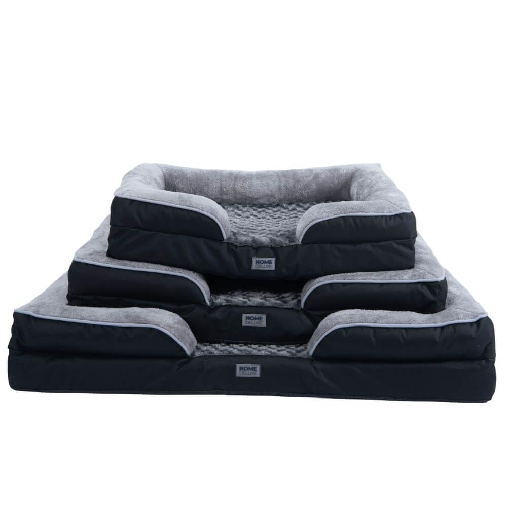 Home Deluxe - Orthopädisches Hundebett Scooby - Maße: 120 x 85 x 20 cm, Farbe: Schwarz/Grau, inkl. Tierdecke und Rugbyball, Baumwollfüllung, waschbarer Bezug I Hundebett Hundekissen Bett für Hunde