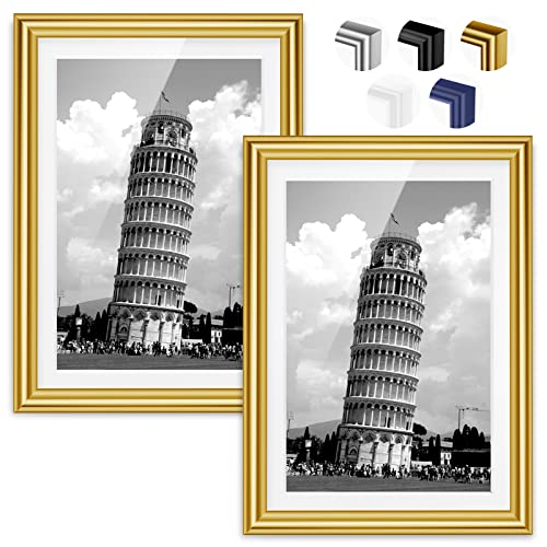 Nacial Cadre Photo 10 x 15 cm avec Passe-partout, Lot de 2 Cadre Photo Doré Mural 13 x 18 cm En Plastique, Cadre Mural Doré avec Vitre en Plexiglas pour Collages, Portraits, Bandes, Dessinées Cover