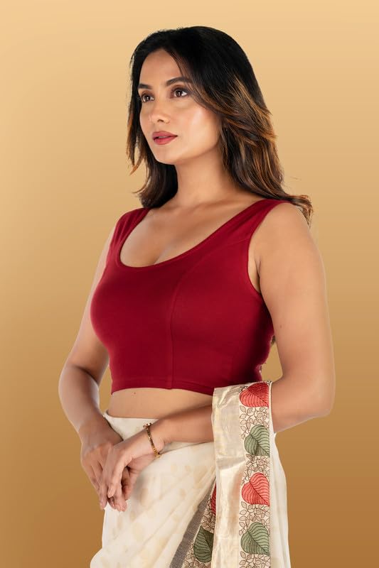 Image of Abhi Readymade Saree Blouse for Women- Sleeveless, Round Neck, Regular-fit, Stretchable, Pull-on Style Blouse