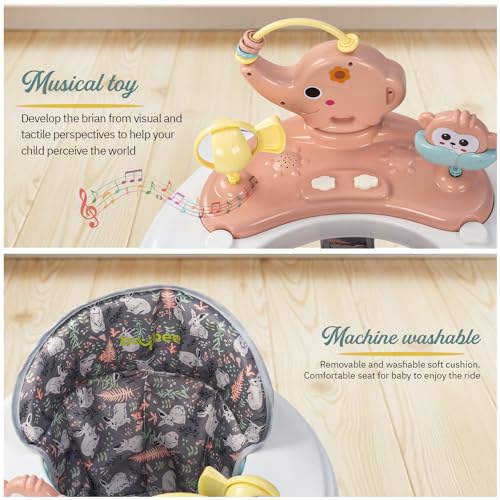 Image of Baybee Minto 2-in-1 Baby Walker for Kids with Push Handle, 2-Level Height Adjustment, Footmat & Musical Toy Bar | Activity Push Walker for Babies 6-18 Months (Pink)
