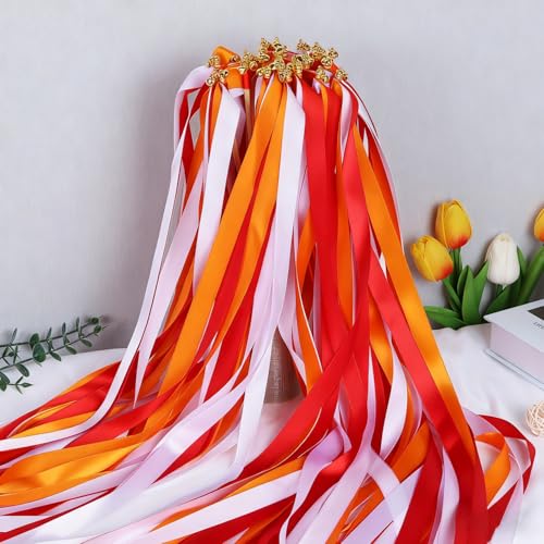 Baguette Mariage Ruban Baguettes de Mariage 30pcs Cloches Ruban Mariage Réutilisable Bâton Serpentins Baguette de Souhait pas de Bavures pour Les Mariages...