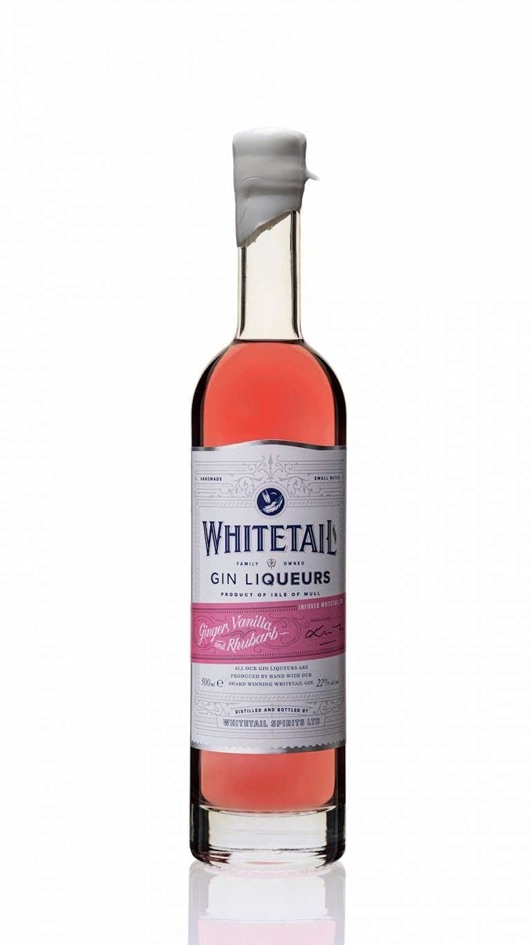 Whitetail Ginger, Vanilla and Rhubarb Liqueur | 22% ABV, 50CL | Distilled, Infused and Bottled on the Isle of Mull | Infused with Whitetail Premium Dry Gin |