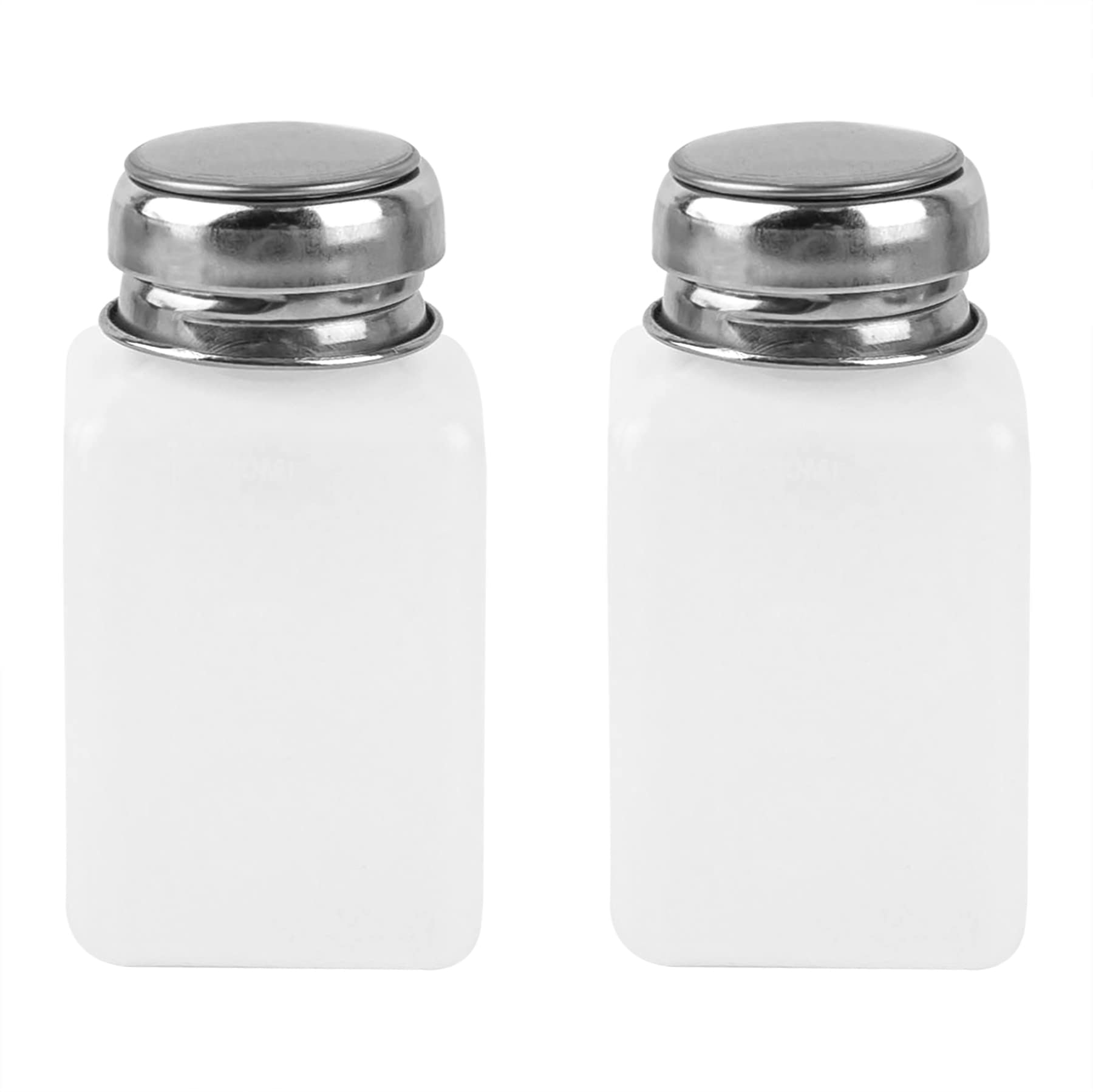 auear, 200 ml push down alcohol dispenser pump, methanol container, nail polish lip eye makeup remover square plastic liquid press bottles for home travel (white, 2-pack)